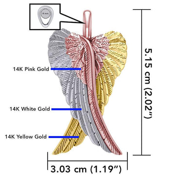 Large Angel Wing Pendant made from White, Yellow and Pink Gold RPD2933 - Jewelry